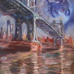 02 Blue dog and Manhattan Bridge.Oil on canvas. 2013 New York. 40x27 in.SOLD. Author can repeat painting. 