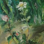 15 Daisy flower. 31x49 cm (12x19 inch). Oil on canvas. 2012.Only finger.SOLD. Author can repeat painting. 